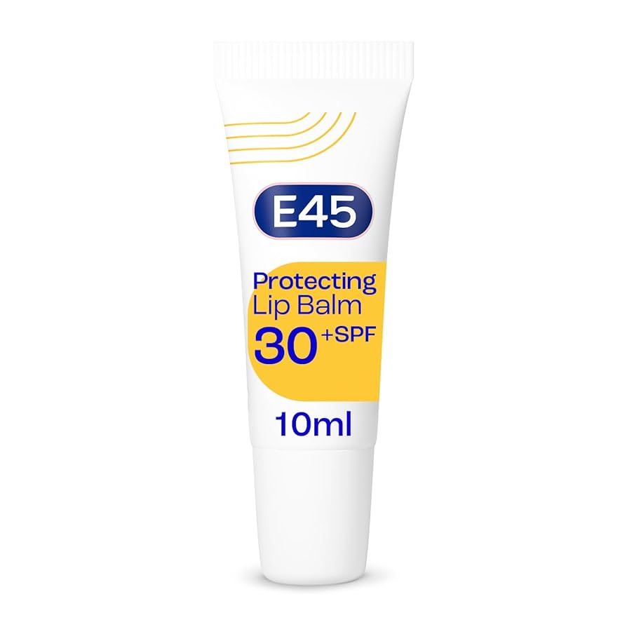 E45 Protecting Lip Balm with SPF 30, 10ml tube.