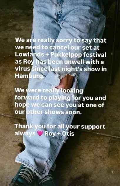 Announcement of canceled shows due to illness.
