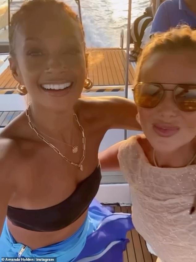 She captioned her picture: 'Loved having this one and her beautiful family with me and the girls for a few days of sunshine in Corfu'