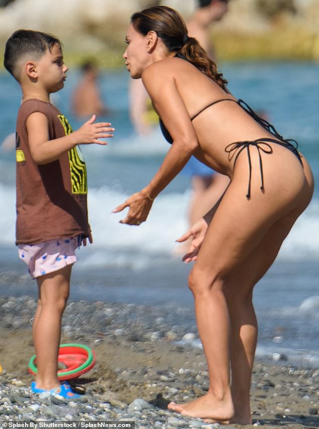 She was accompanied by her seven-year-old son Santiago, whom she shares with her third husband Jose Baston, a dashing Mexican businessman