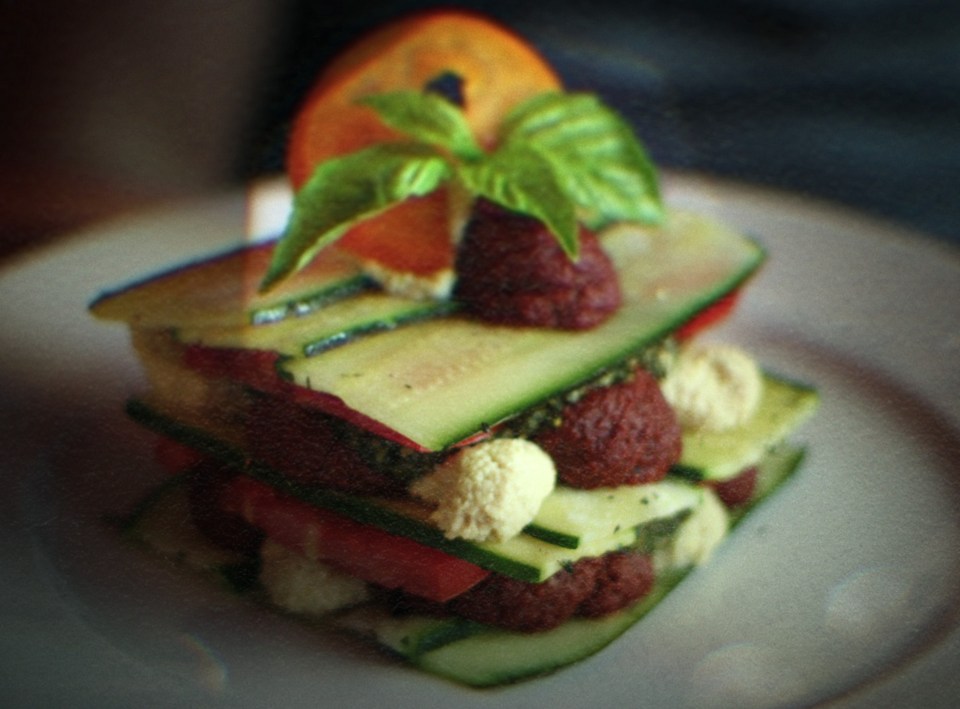 Layered vegan zucchini dish.