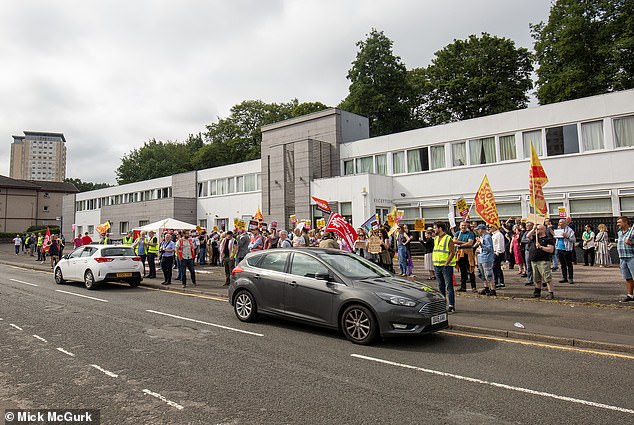 A number of anti-racist protestors lined the streets outside the hotel which houses the migrants