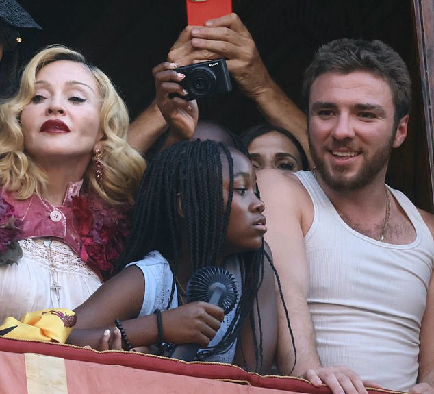 She was also seen with her DJ son Rocco, 25, who she shares with director Guy Ritchie