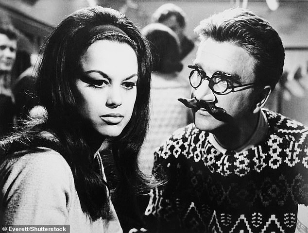 After her big break in the James Bond movie, she starred in Night Train to Paris in 1964; pictured alongside Leslie Nielsen