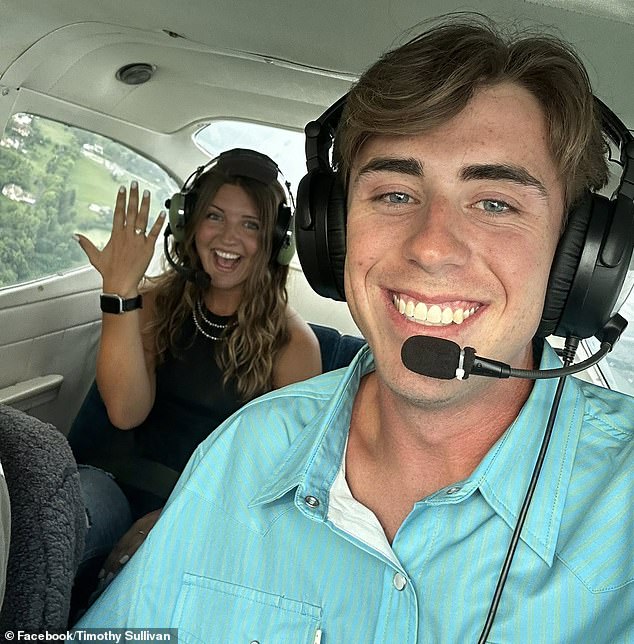 The one-of-a-kind proposal was fitting for the couple (pictured after proposal), who work at rival agricultural companies