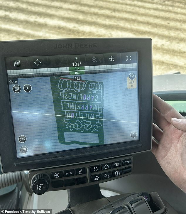 Sullivan, along with fellow farmers and consultants, began planting the 13-acre maze in carefully planned, romantic rows of corn - all guided by a computerized tractor (pictured)