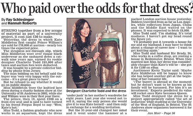 The dress was sold at auction to a private buyer for £78,000 in 2011, according to the Daily Mail