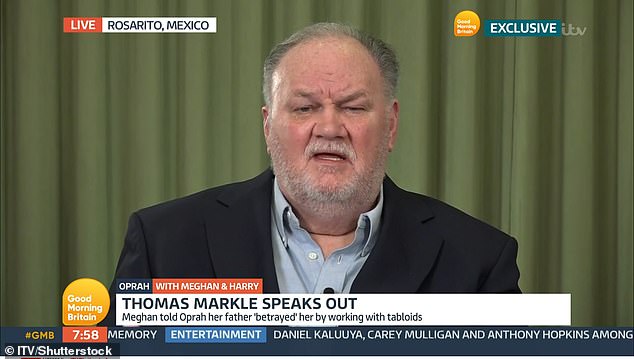 Thomas is pictured speaking on Good Morning Britain again in March 2021 after Meghan and Harry sat down with Oprah