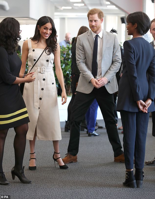 According to body language expert Judi James, the couple's dynamic showed 'green shoots of Meghan inducting Harry into the etiquette of non-royal life'