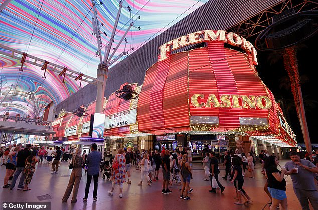 One Reddit user said Trump's attack on immigration has steered tourists away from visiting the US, as locals claimed Vegas used to see many Canadian tourists. Pictured: Fremont Street in Vegas