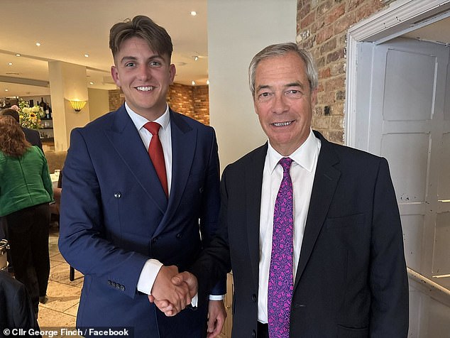 Many are hailing the teenager's politicial rise and describing him as the wunderkind of the Reform party. Pictured: George with Nigel Farage
