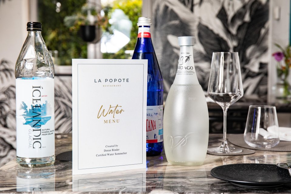 La Popote restaurant's bottled water menu.