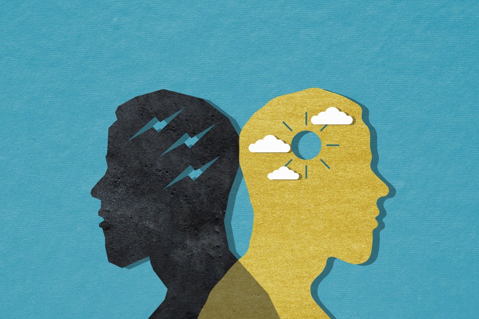 Illustration of two heads representing opposite mental states.
