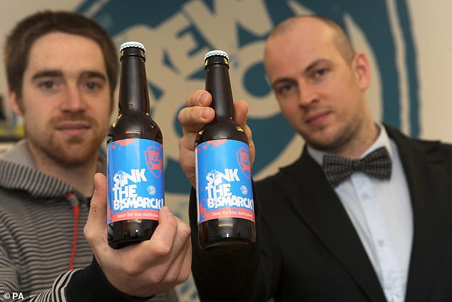 James Watt launched the brewery with Martin Dickie (left) amid a flurry of publicity stunts including the launch of a 41 per cent beer (above)