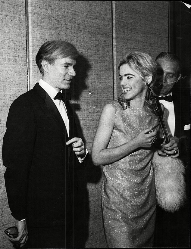 Her charm and outward confidence made her the perfect foil for Warhol's awkward pretensions (Pictured: Warhol and Sedgwick at a Vidal Sassoon party in 1965)