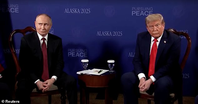 As members of the free press were ushered out of the room, Putin found himself surrounded by US journalists that were seeking accountability for the Russian leader. His slight smile quickly fell as one reporter shouted out: 'Mr Putin, will you break ceasefire?'