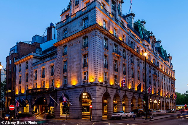 Pictured: The Ritz Hotel, in Mayfair. Kapikanya is said to have gambled away thousands of pounds of his ill-gotten gains in the Ritz Club casino in the hotel's basement