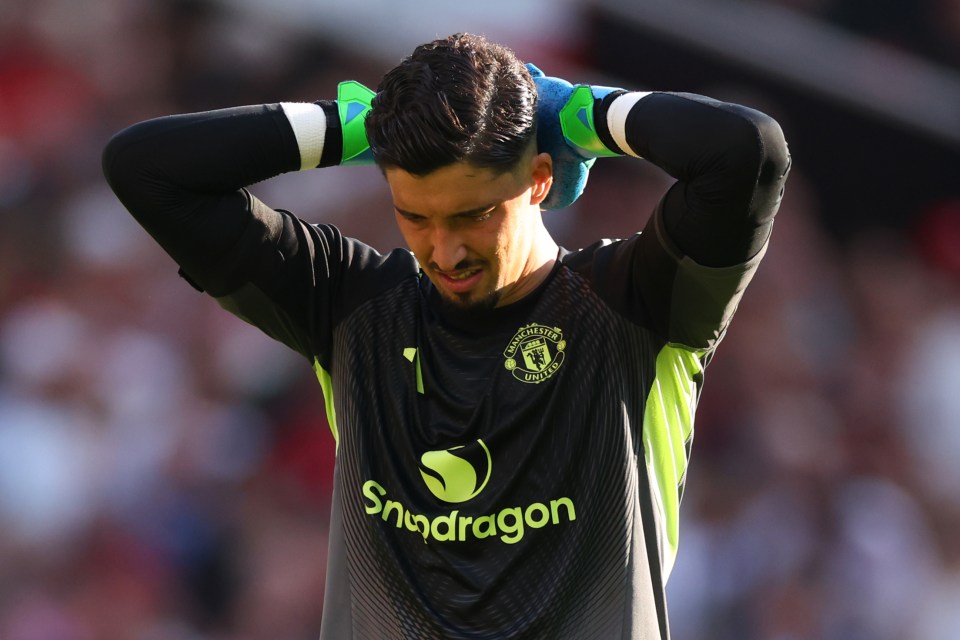 Altay Bayindir of Manchester United looking dejected.
