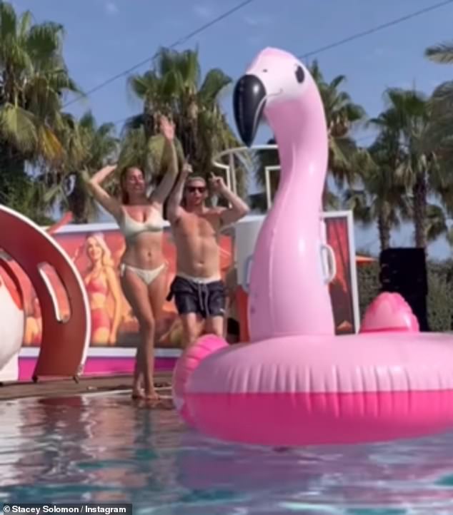 The TV personality, 35, looked nothing short of sensational as she showed off her figure in a cream bikini
