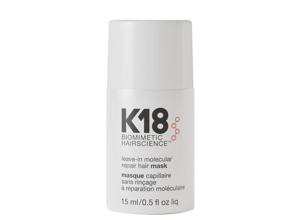 K18 Biomimetic HairScience leave-in molecular repair hair mask.