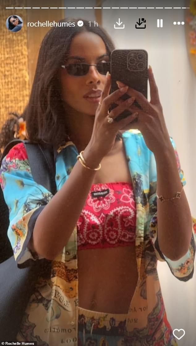 The former Saturdays singer, 36, looked amazing as she shared a second snap in a pink strapless bikini and patterned shirt