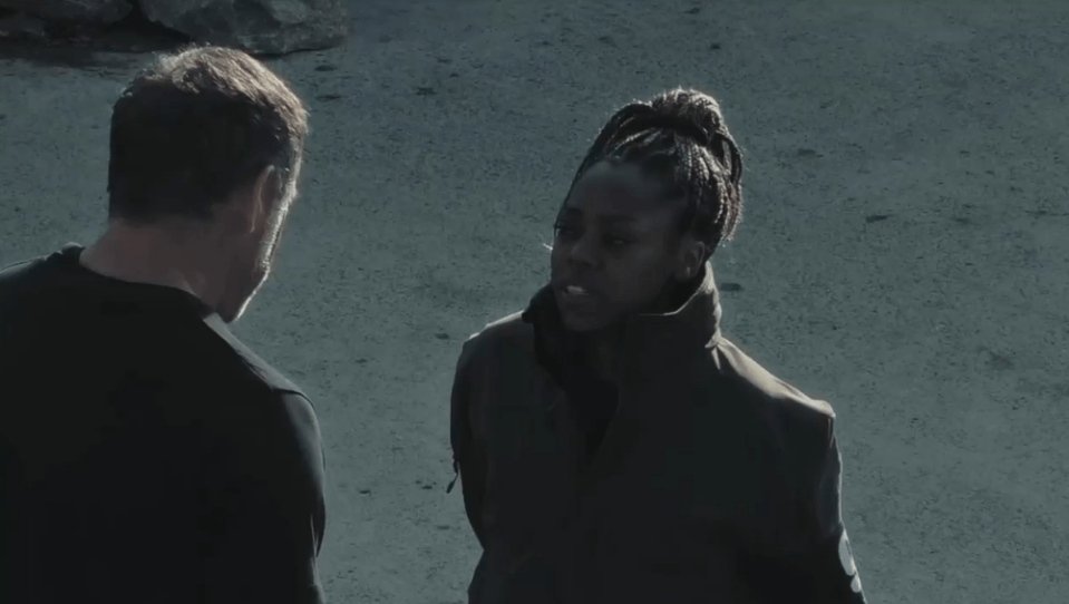 Two people having a serious conversation.