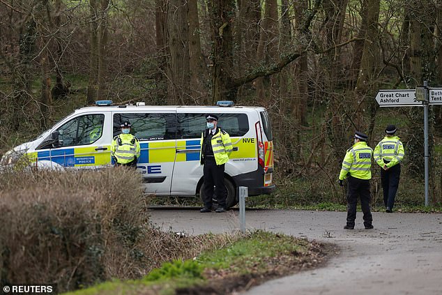 Couzens drove to remote woods near Ashford (pictured), where he burnt her body and dumped her remains in a pond, with police making the grim discovery six days later