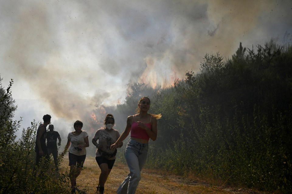 People fleeing a wildfire in Spain.