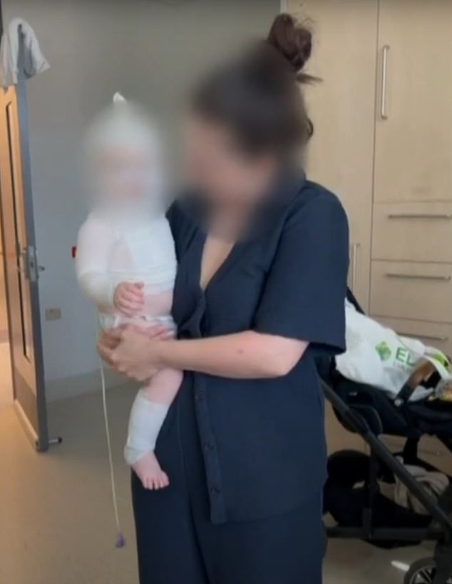 Luka and his mum following the horrific hot coffee attack