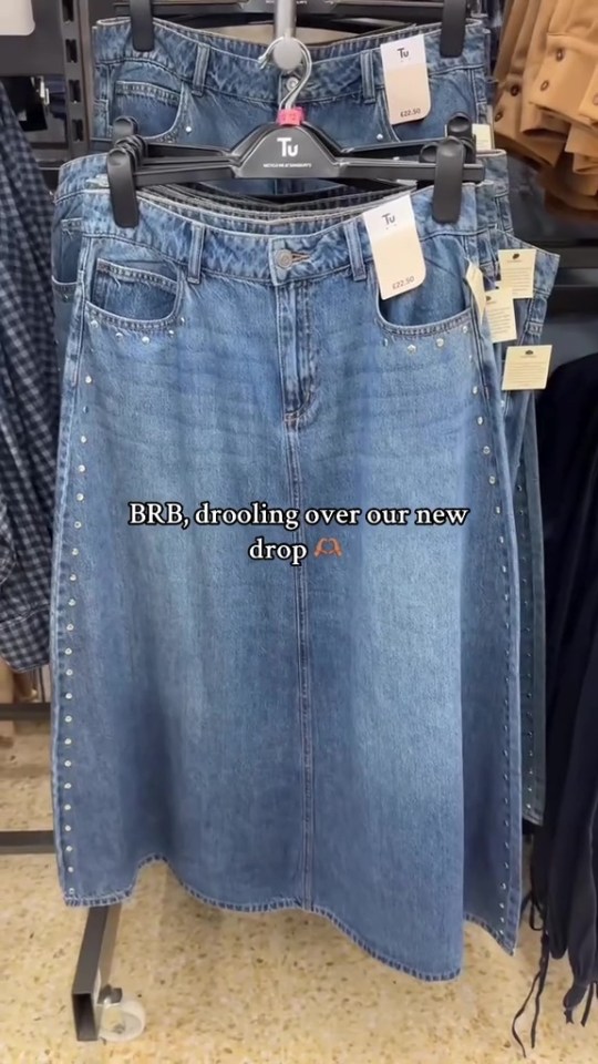 Denim skirts on display at Sainsbury's.