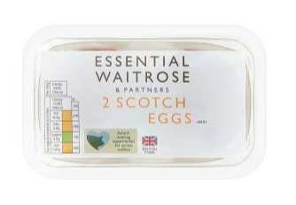 Package of two Waitrose Scotch eggs.