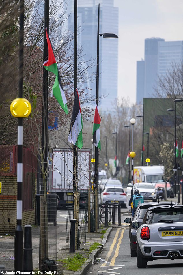 Shadow Home Secretary Robert Jenrick said Tower Hamlets flying Palestinian flags (as seen in 2024) but not British ones was an example of 'absurd national loathing'