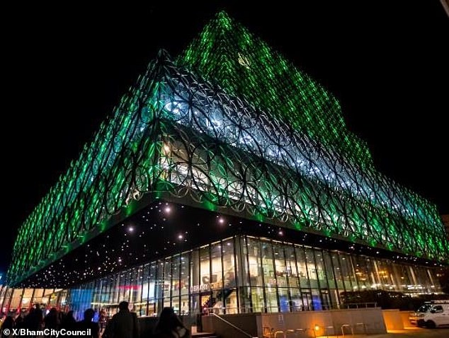 The council lit up the Library of Birmingham in green and white to mark the anniversary of Pakistan's independence day
