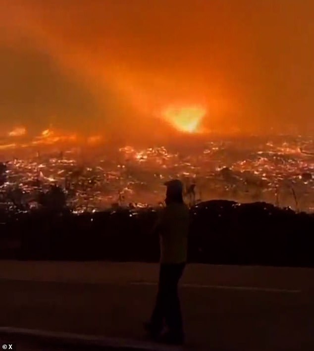 In Portugal, a massive fire tornado was whipped up during a large forest fire that struck the Aguiar da Beira area on Sunday