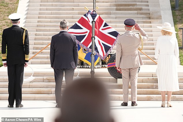 Prime Minister Sir Keir Starmer, King Charles III and Queen Camilla during the National Service of Remembrance at the National Memorial Arboretum in Alrewas, Staffordshire, last Friday