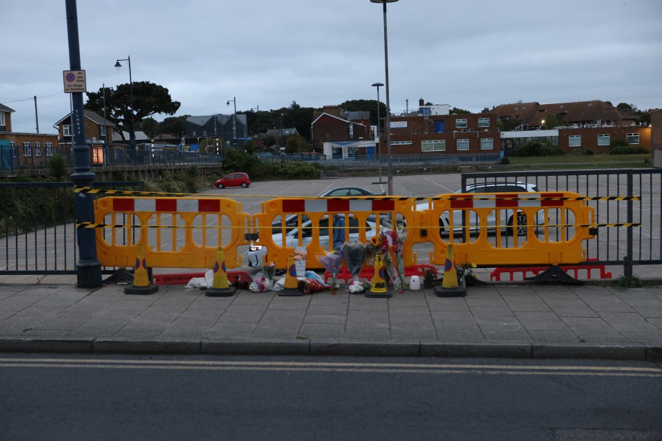 Floral tributes at a crash site.