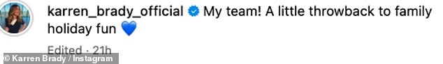 Referring to her close-knit family, she wrote: 'My team! A little throwback to family holiday fun.'