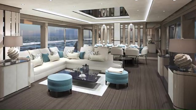 Interior of a luxury yacht's main salon.