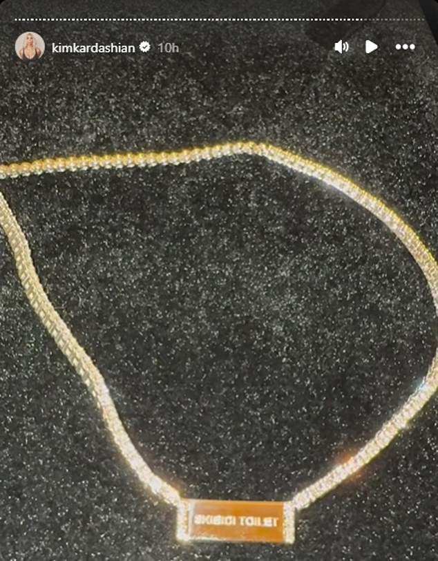 Pictured: the necklace Kim Kardashian posted on social media. Colin McIntosh, a lexicographer at Cambridge Dictionary, said: 'Internet culture is changing the English language and the effect is fascinating to observe and capture in the dictionary'