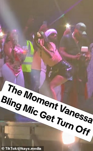 Footage showed the moment Vanessa Bling's microphone was turned off. Pictured singing beforehand