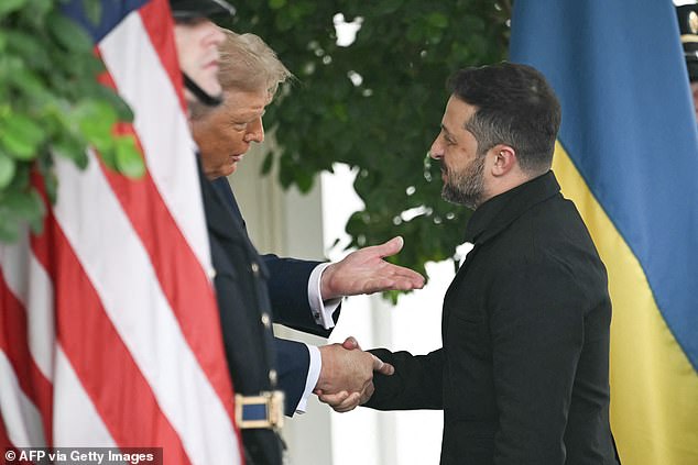 Donald Trump appears to complement Zelensky on his clothing as he arrives at the White House