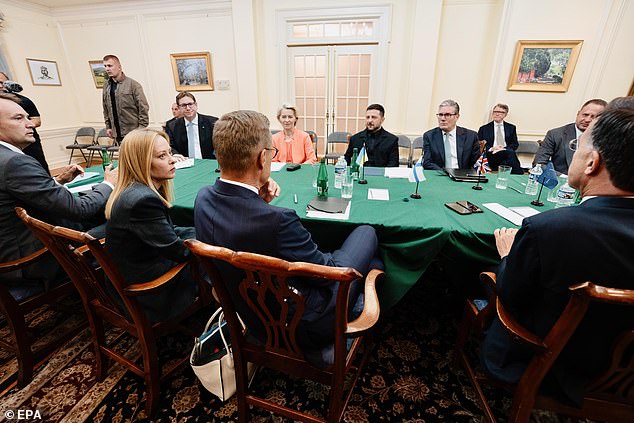 Zelensky seen in an all black suit as he joined European leaders in the at the Ukrainian Embassy in Washington DC
