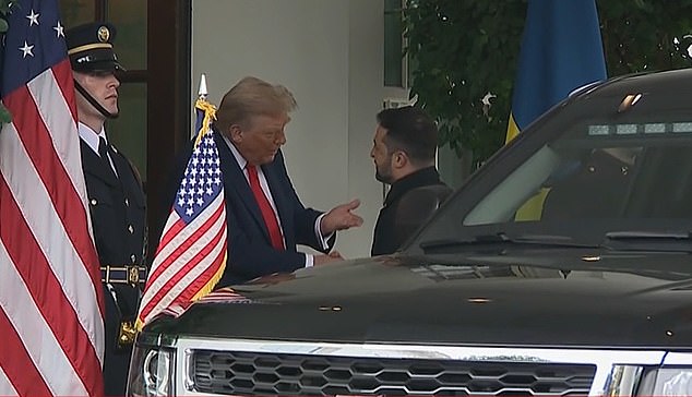 Donald Trump greets Volodymyr Zelensky at the White House ahead of talks between European leaders