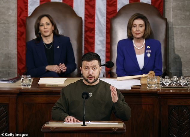 Volodymyr Zelensky addresses a joint meeting of Congress in the House Chamber of the U.S. Capitol on December 21, 2022