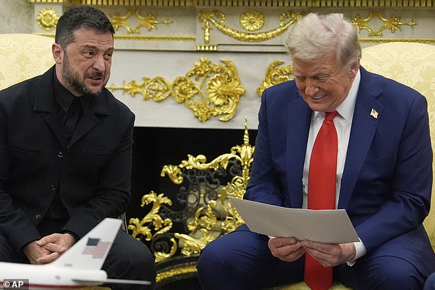 Mr Zelensky handed Mr Trump a letter from his wife, Olena, at the start of the meeting