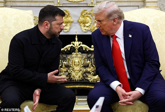 President Donald Trump and Ukrainian President Volodymyr Zelensky meet at the Oval Office of the White House today