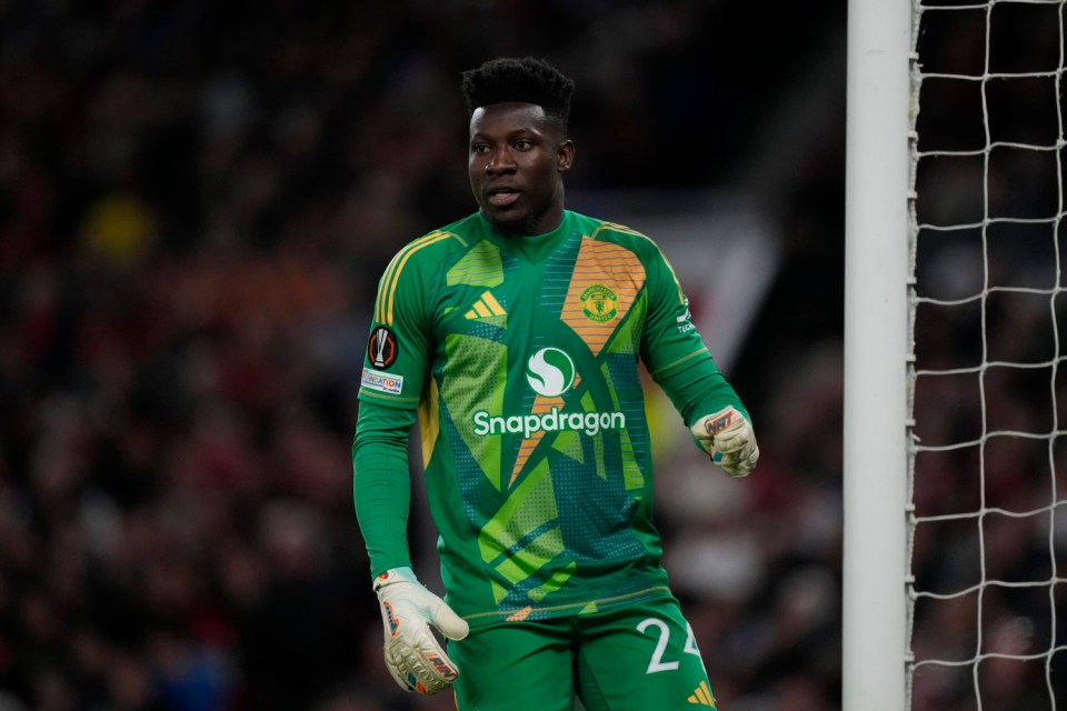 Andre Onana goalkeeper of Manchester United and Cameroon during the UEFA Europa League 2024/25 Semi Final Second Leg match between Manchester United and Athletic Club at Old Trafford on May 8, 2025 in Manchester, United Kingdom. (Photo by Jose Breton/Pics Action/NurPhoto via Getty Images)