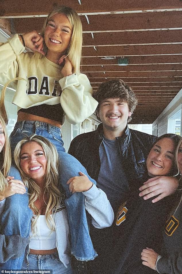 Left to right: Kaylee Goncalves, Madison Mogen (on Kaylee's shoulders) Ethan Chapin and Xana Kernodle