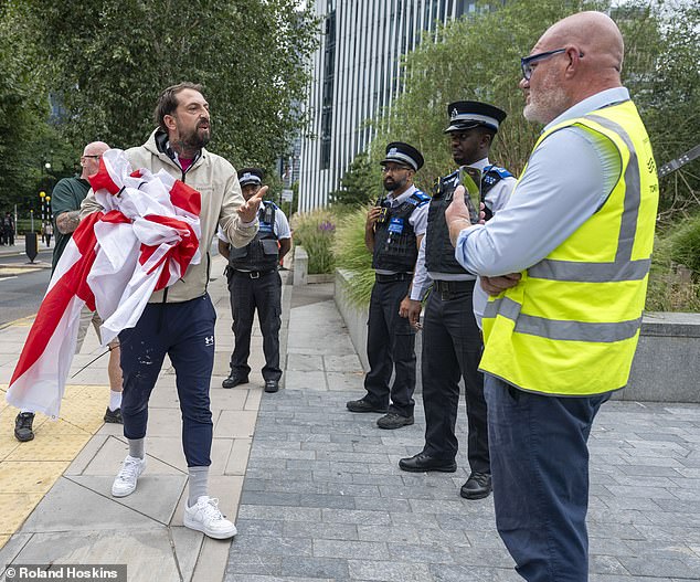 One local, who claimed he was among a group of around 20 responsible for erecting the flags, was seen arguing with a council manager and threatening to report him for ¿theft¿
