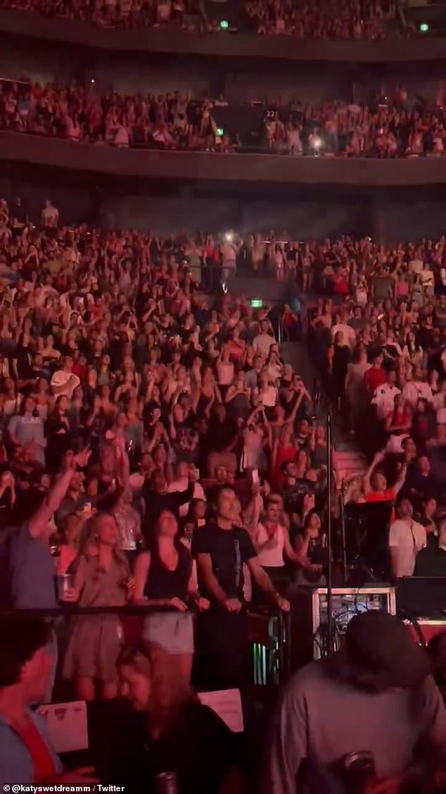 Standing in full view of fans, Trudeau was spotted singing and dancing along to her greatest hits, including Firework and Dark Horse